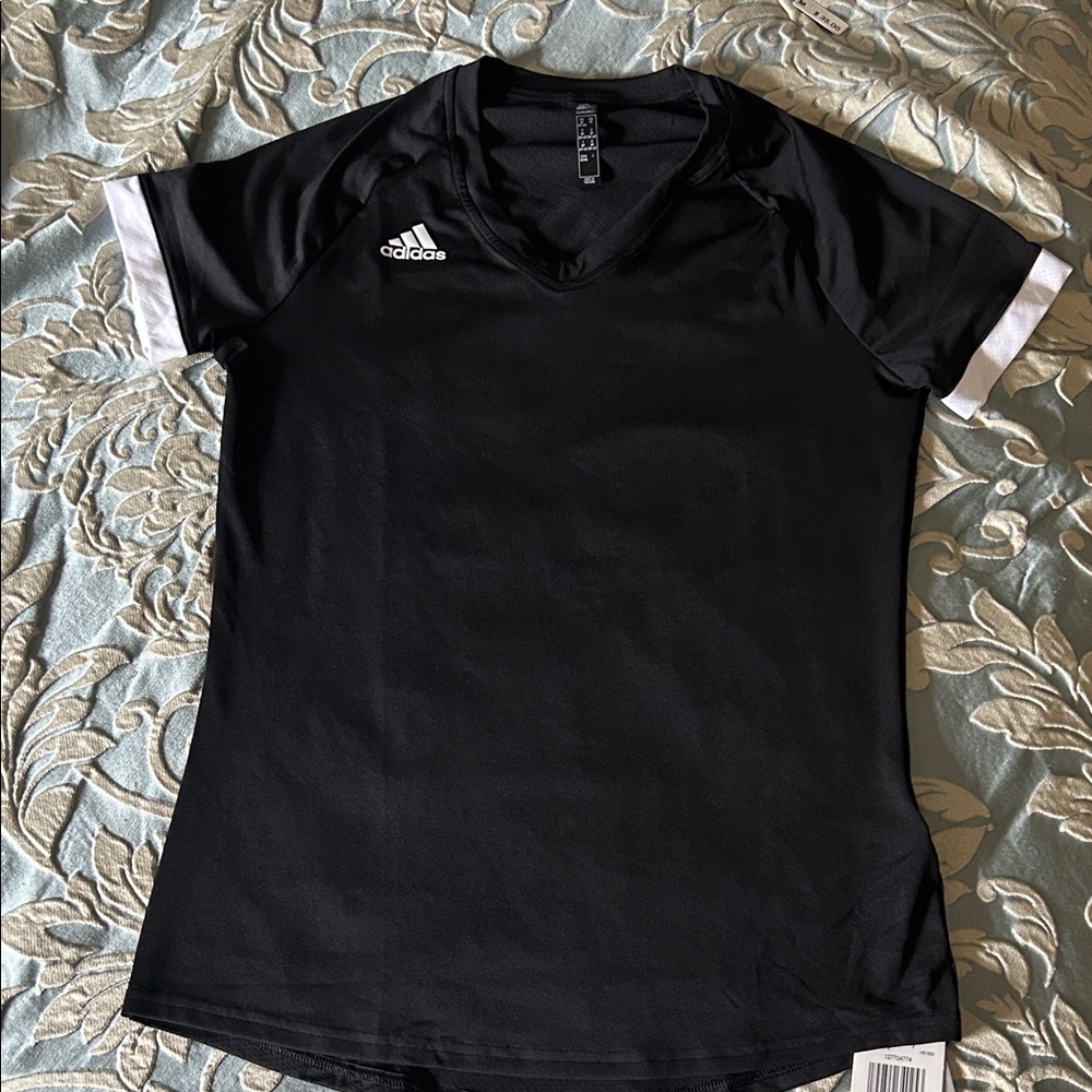 NWT Women’s Adidas Black Tee with White Details Size MT